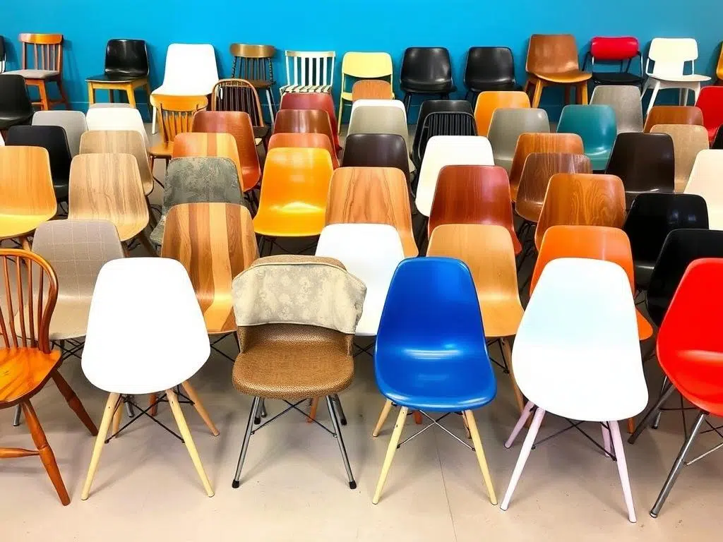 Diverse stijlen van stoelen in verschillende kleuren en materialen Diverse stijlen van stoelen in verschillende kleuren en materialen