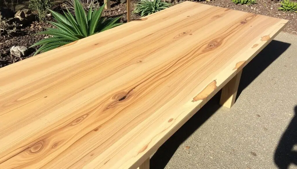 Douglashout buitentafel met natuurlijke harspatronen Douglashout buitentafel met natuurlijke harspatronen