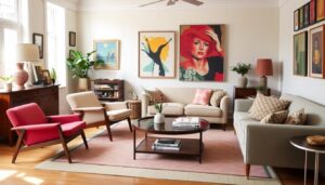 Eclectisch interieur met diverse stijlelementen en kleuren