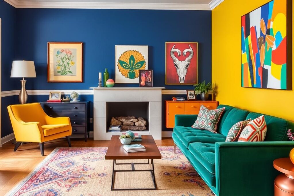 Eclectisch interieur met gedurfde kleurencombinaties gedurfde kleurencombinaties
