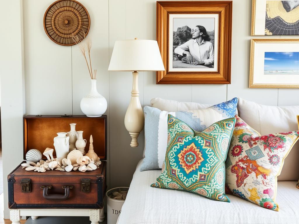 Eclectische decoratie elementen in een Bohemische Strandhuisstijl interieur