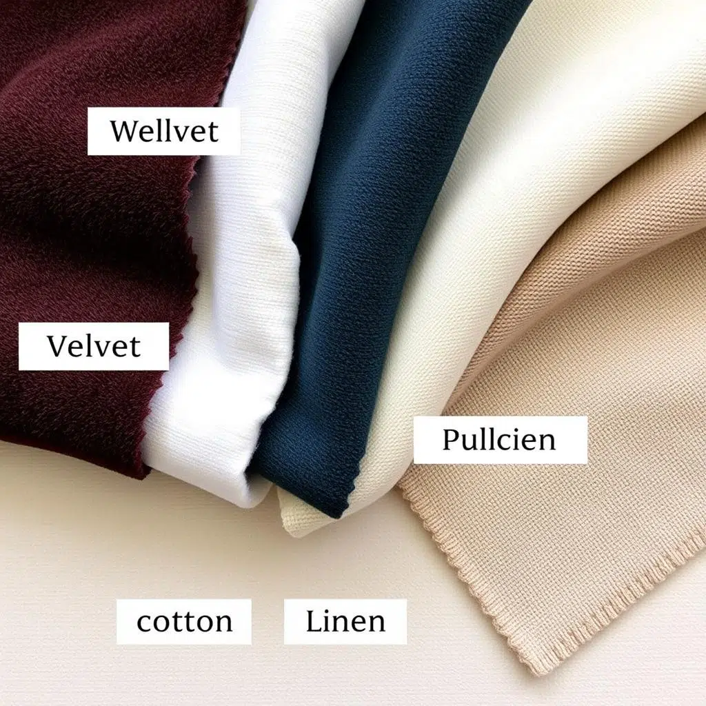 Een close-up vergelijking van velvet naast andere populaire stoffen zoals katoen en linnen Een close-up vergelijking van velvet naast andere populaire stoffen zoals katoen en linnen