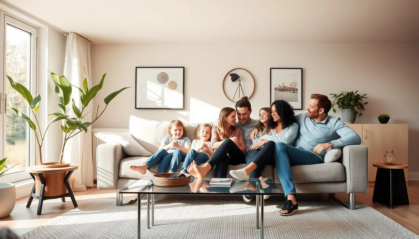 Een comfortabele bank in de woonkamer waar een gezin samen ontspant