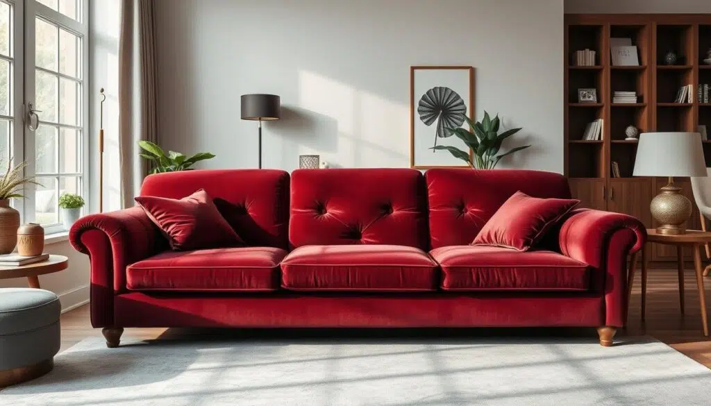 Een prachtig onderhouden velvet bank in een stijlvol interieur Een prachtig onderhouden velvet bank in een stijlvol interieur