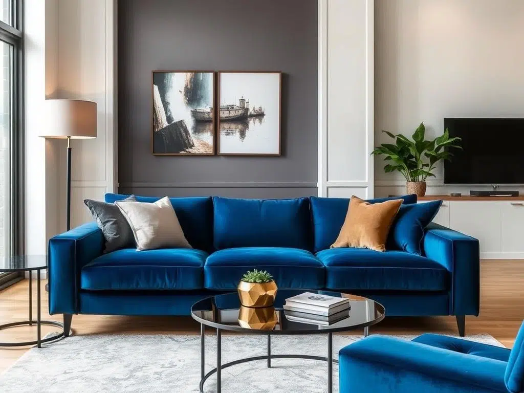 Een velvet bank in een modern interieur toont de veelzijdigheid van de stof Een velvet bank in een modern interieur toont de veelzijdigheid van de stof