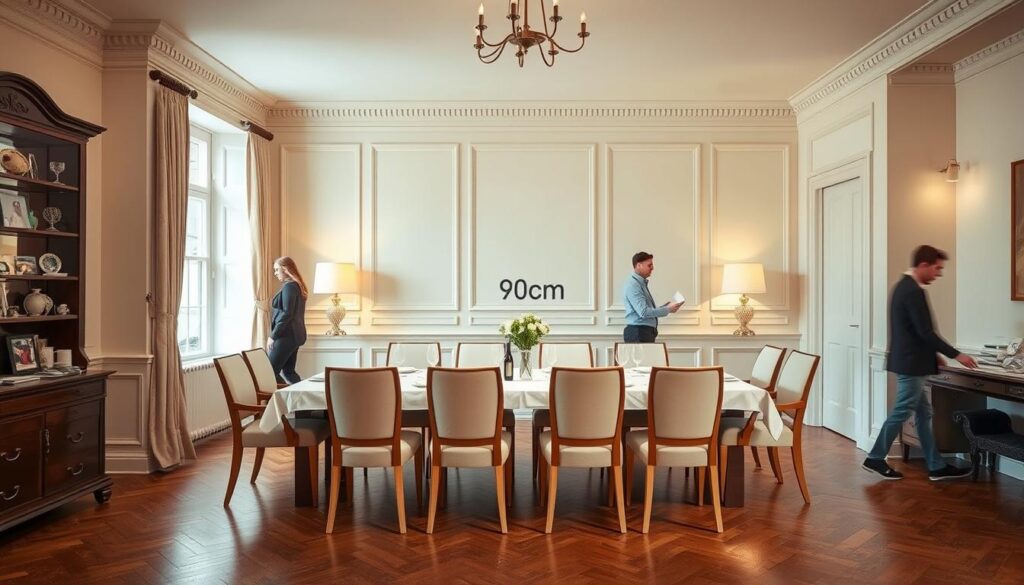 Eetkamer met ideale ruimte tussen eetkamerstoel en muur Eetkamer met ideale ruimte tussen eetkamerstoel en muur