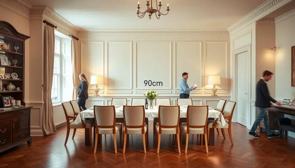 Eetkamer met ideale ruimte tussen eetkamerstoel en muur Eetkamer met ideale ruimte tussen eetkamerstoel en muur