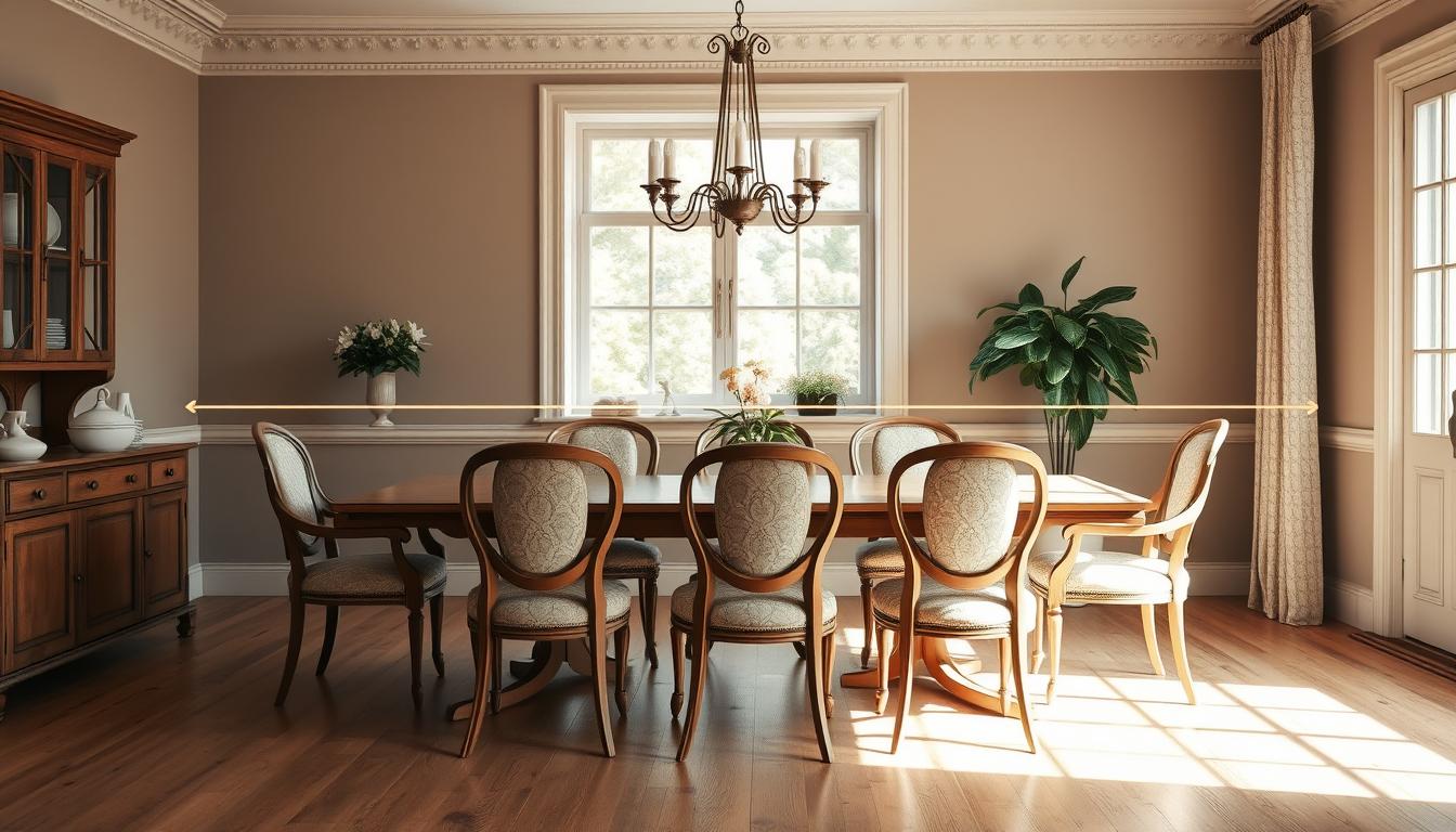 Eetkamer met optimale ruimte tussen stoelen en muur