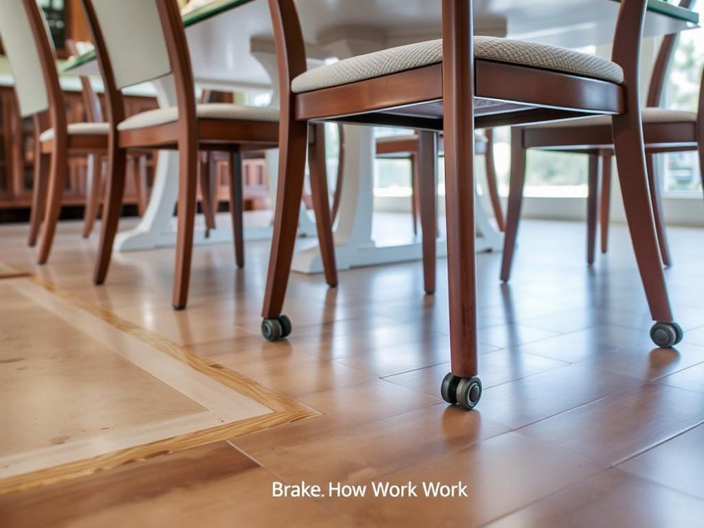 Eetkamerstoelen met kleine wielen onder stoel met rem functie Eetkamerstoelen met kleine wielen onder stoel met rem functie