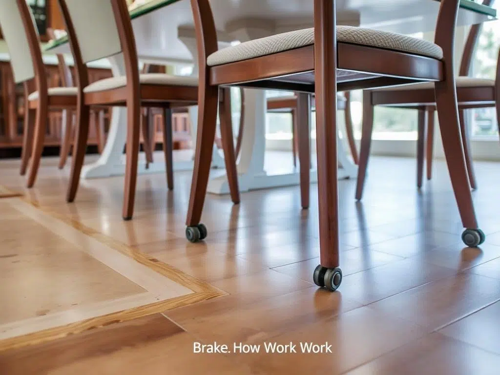 Eetkamerstoelen met kleine wielen onder stoel met rem functie Eetkamerstoelen met kleine wielen onder stoel met rem functie
