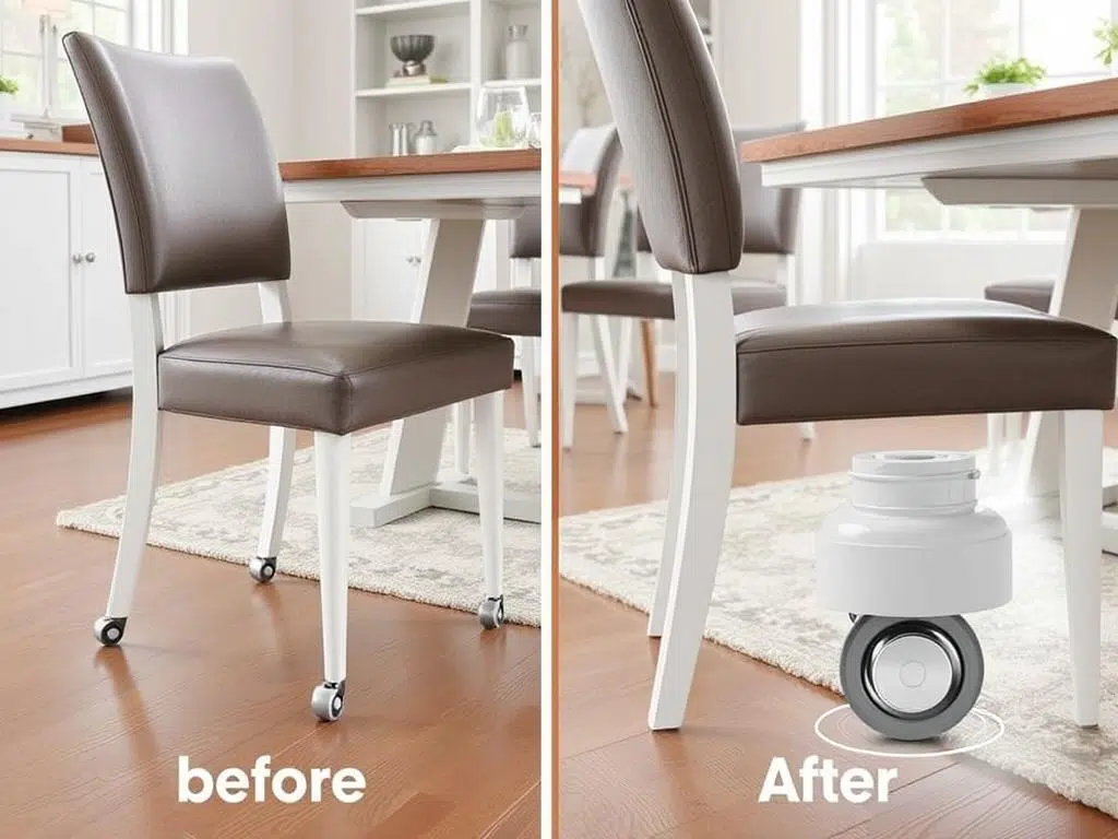 Eetkamerstoelen met meubelwielen voor extra hoogte en mobiliteit Eetkamerstoelen met meubelwielen voor extra hoogte en mobiliteit