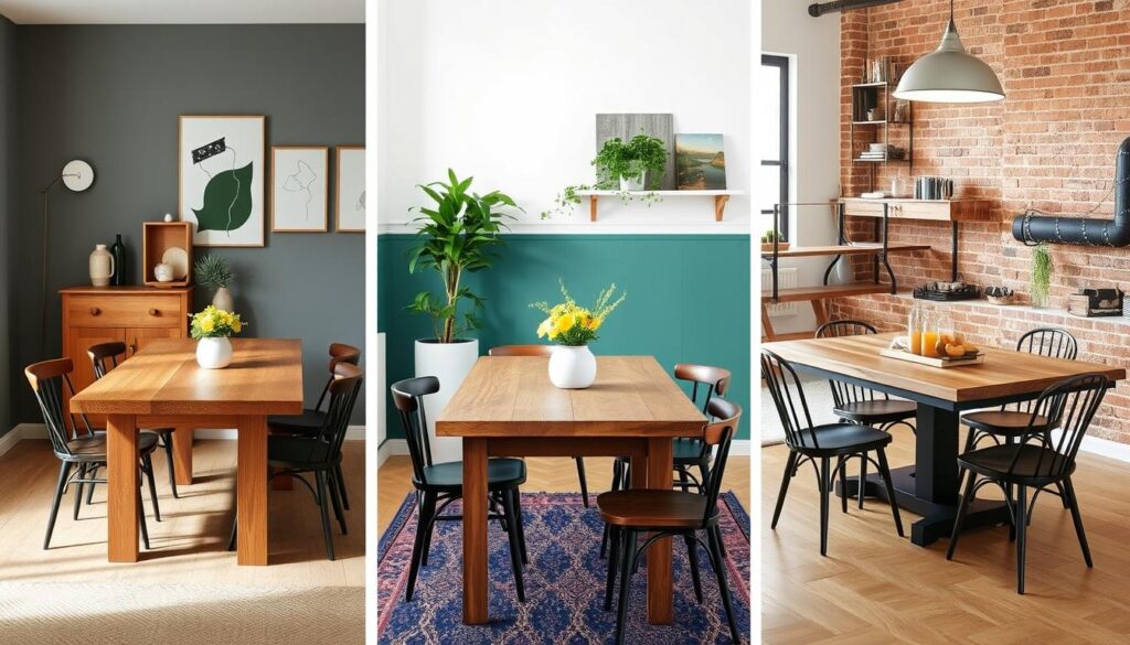 Eiken tafel in verschillende interieurstijlen met passende stoelen Eiken tafel in verschillende interieurstijlen met passende stoelen