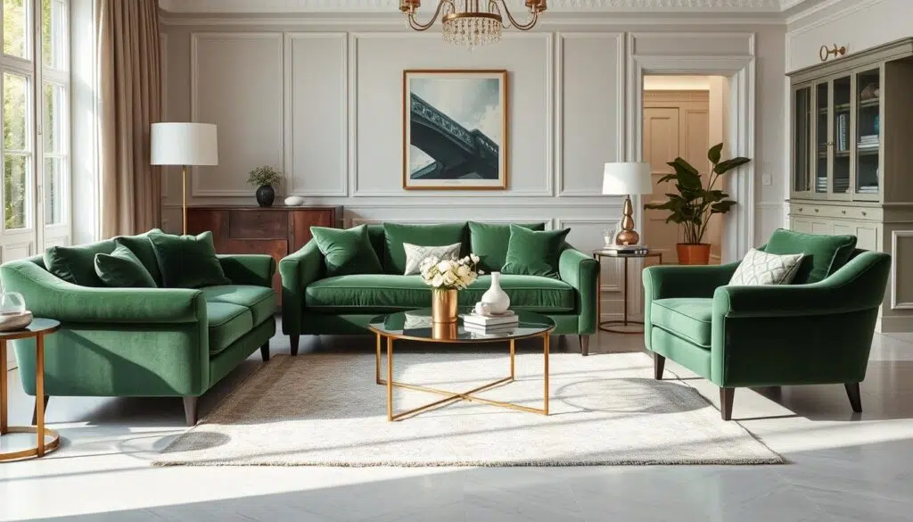 Elegant interieur met goed onderhouden velvet meubels Elegant interieur met goed onderhouden velvet meubels