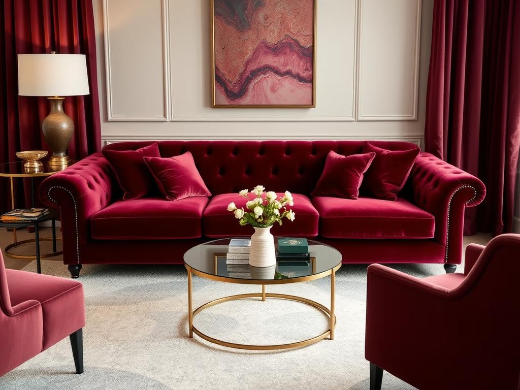 Elegant interieur met velvet kleur bank en accessoires Elegant interieur met velvet kleur bank en accessoires