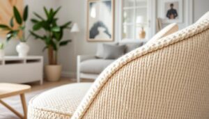 Elegante bouclé stof fauteuil in een modern interieur