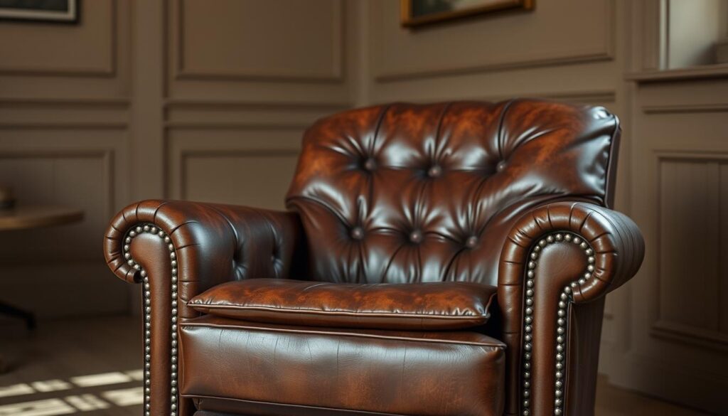 Elegante echt leren stoel die patina heeft ontwikkeld met de tijd