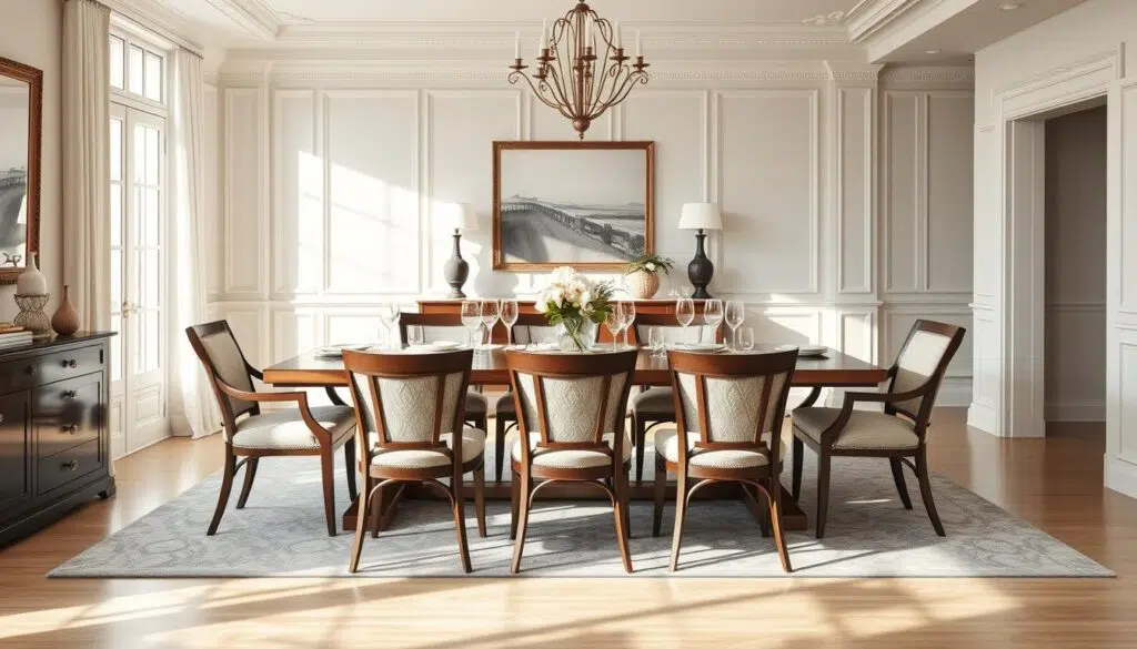 Elegante eettafel met optimaal geplaatste stoelen rondom, demonstreert hoeveel stoelen passen