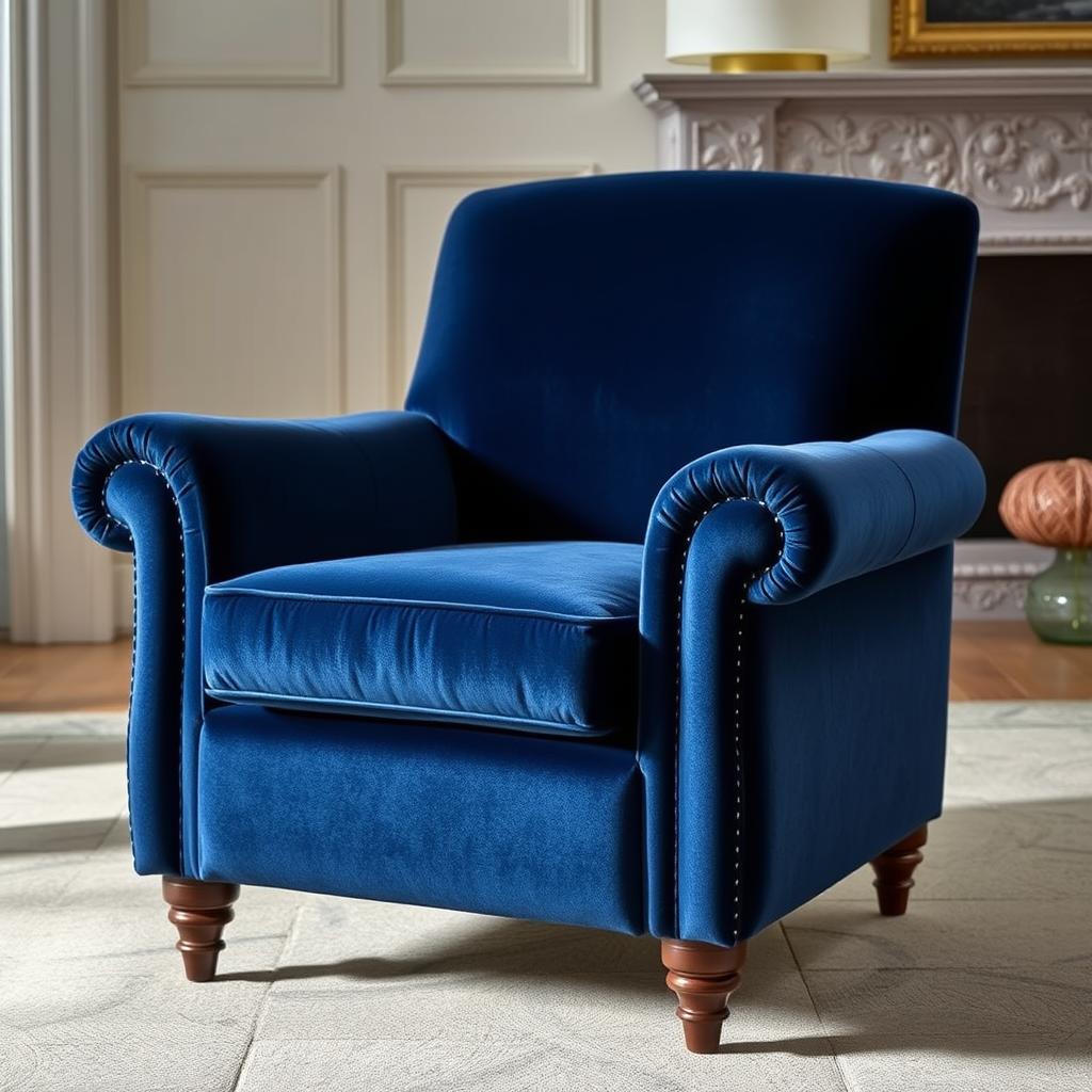 Elegante fluwelen fauteuil in donkerblauwe kleur