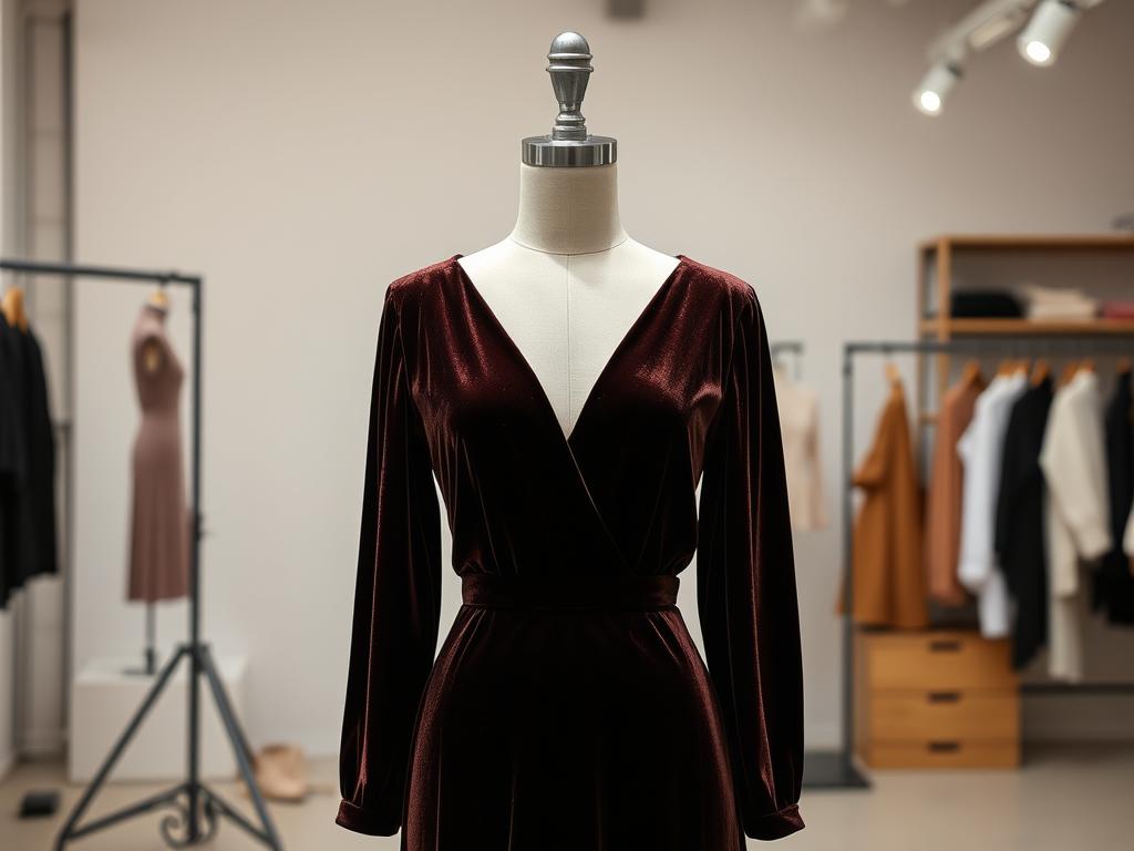 Elegante velvet jurk op een mannequin in een modestudio