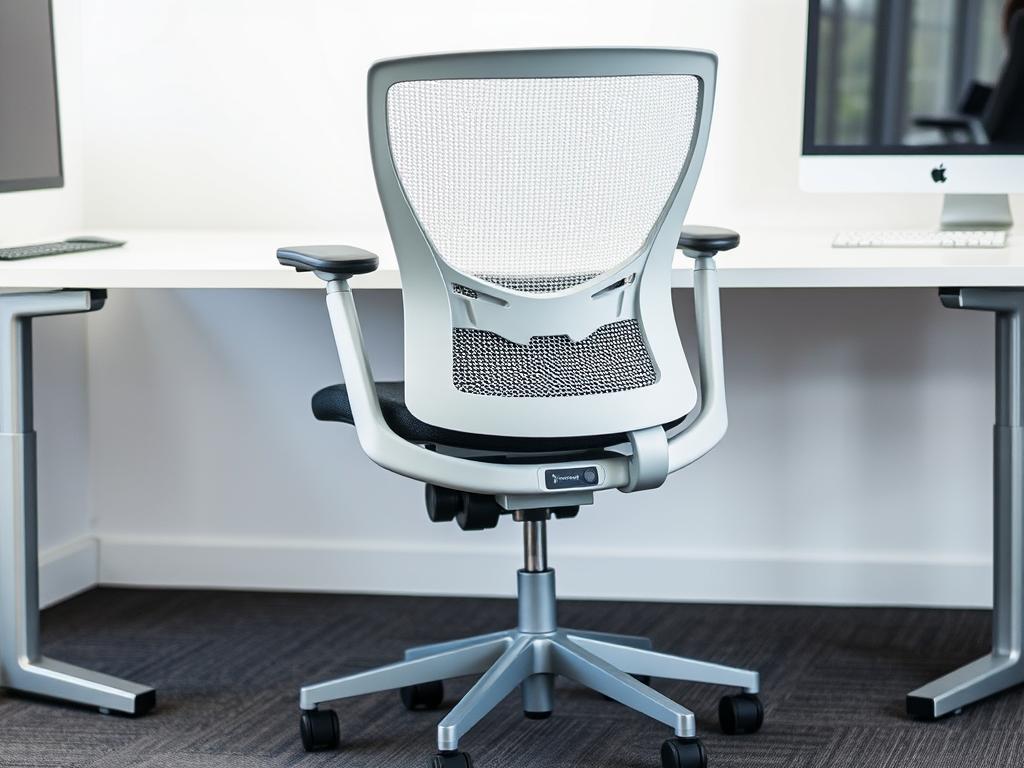 Ergonomische bureaustoel met verstelbare elementen bij een modern bureau