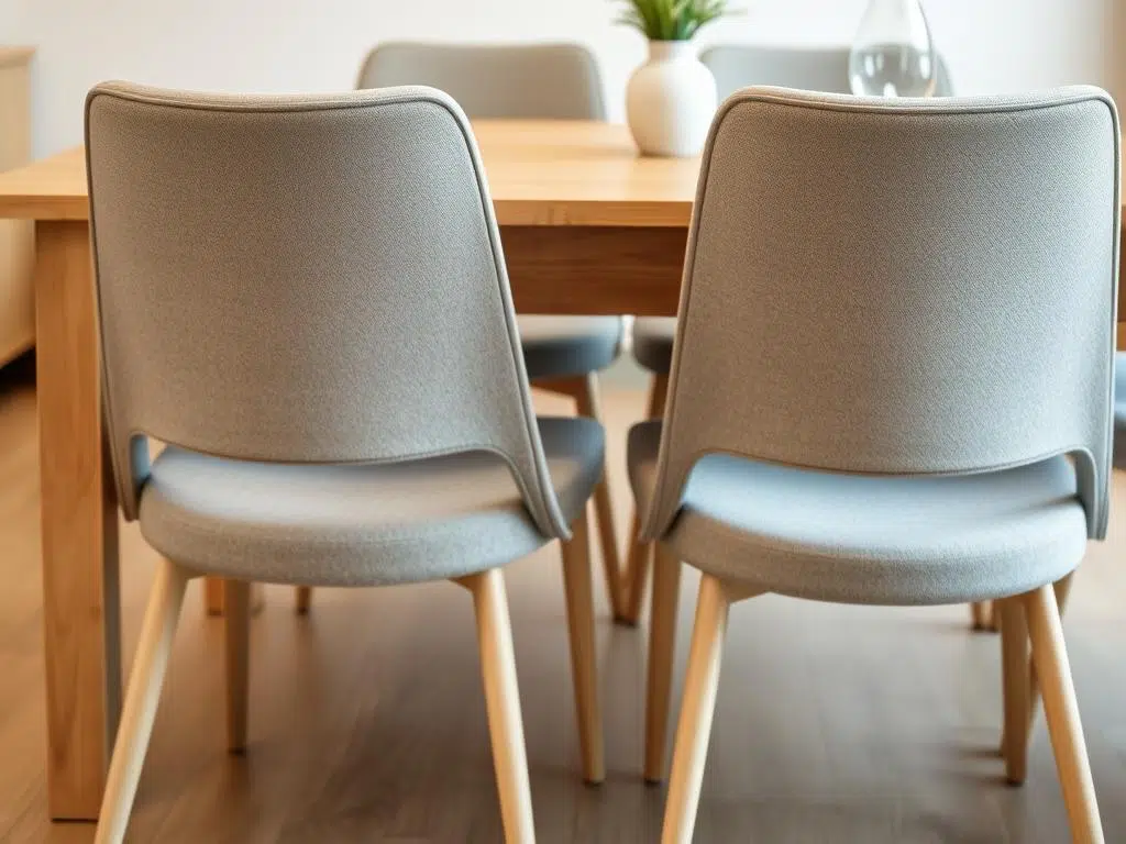 Ergonomische eetkamerstoelen met goede rugondersteuning bij een houten eettafel, stoelen bij houten eettafel Ergonomische eetkamerstoelen met goede rugondersteuning bij een houten eettafel, stoelen bij houten eettafel