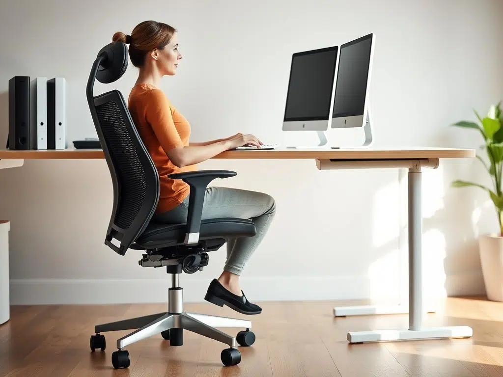 Ergonomische stoel met wieltjes die goede houding ondersteunt Ergonomische stoel met wieltjes die goede houding ondersteunt