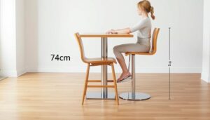 Ergonomische zithouding bij een tafel van 74 cm hoog met de juiste stoelhoogte