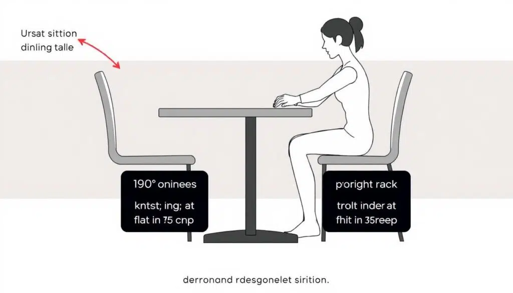 Ergonomische zithouding bij een tafel van 75 cm hoogte met correcte stoelhoogte Ergonomische zithouding bij een tafel van 75 cm hoogte met correcte stoelhoogte