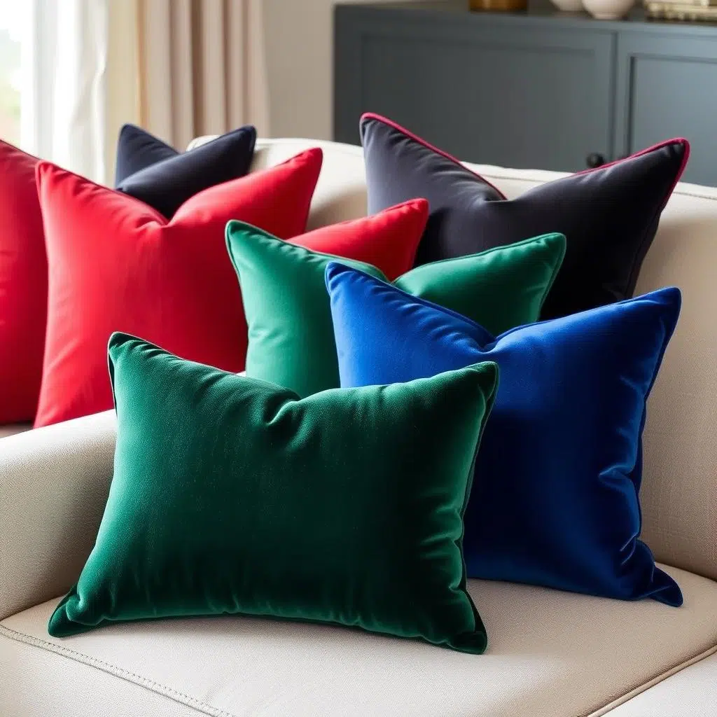 Fluwelen sierkussens in verschillende kleuren Fluwelen sierkussens in verschillende kleuren