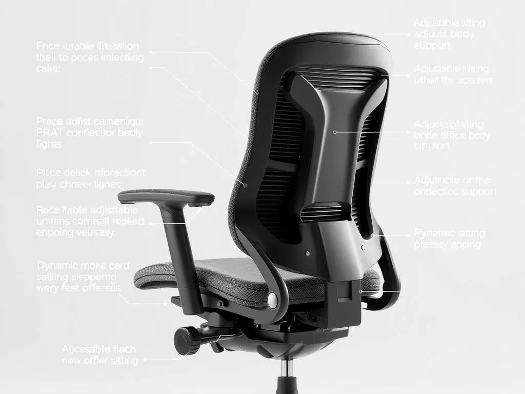Geavanceerde ergonomische stoel met meerdere verstelmogelijkheden en lichaamsondersteuning Geavanceerde ergonomische stoel met meerdere verstelmogelijkheden en lichaamsondersteuning