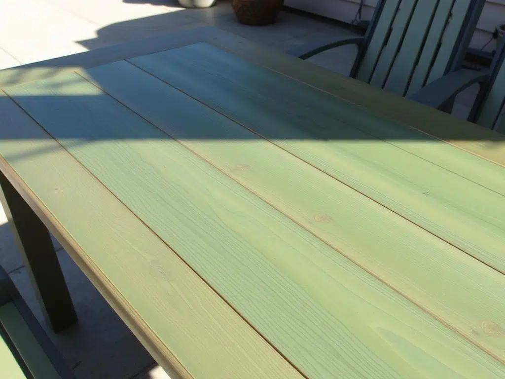 Geïmpregneerde grenen buitentafel met groene tint Geïmpregneerde grenen buitentafel met groene tint