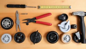 Gereedschappen voor het monteren van wieltjes onder een stoel