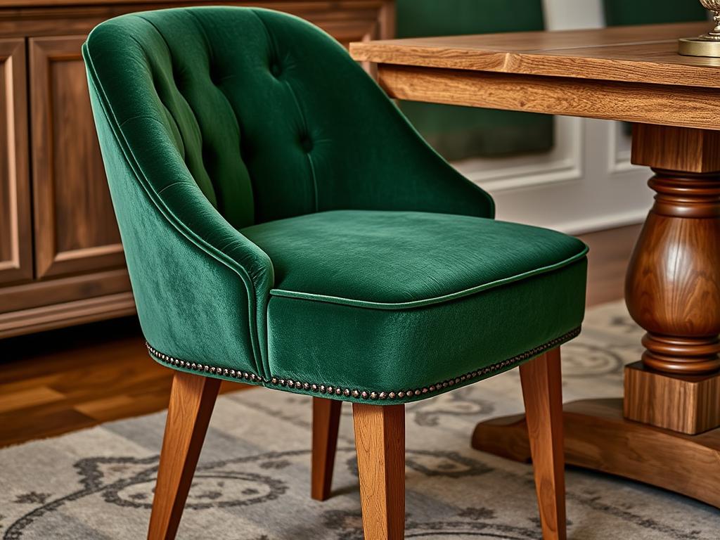 Gestoffeerde eetkamerstoel bij eikenhouten tafel Gestoffeerde eetkamerstoel bij eikenhouten tafel