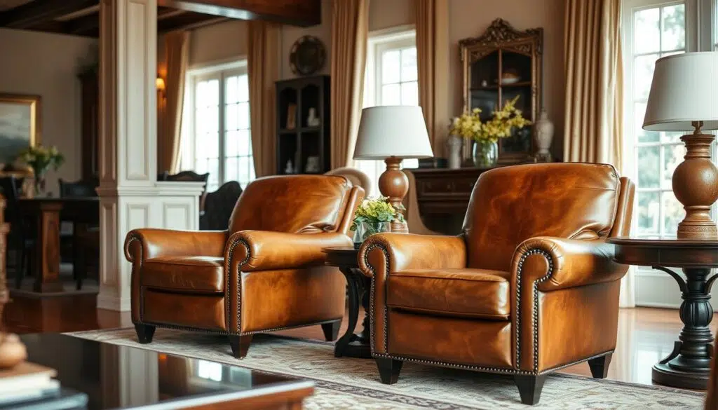Goed onderhouden leren stoelen in een stijlvol interieur Goed onderhouden leren stoelen in een stijlvol interieur