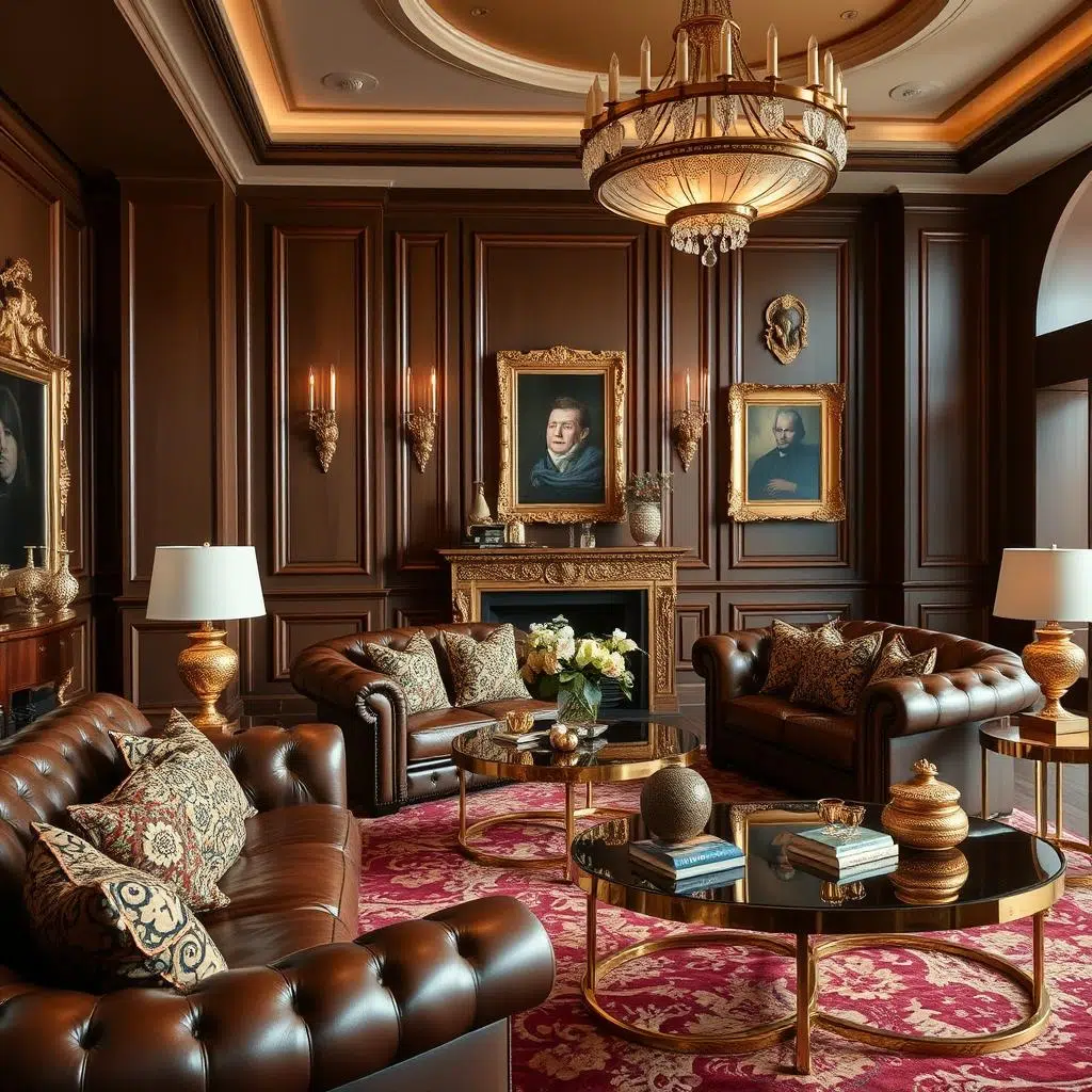 Goud en bruin kleurencombinatie in een luxe woonkamer Goud en bruin kleurencombinatie in een luxe woonkamer