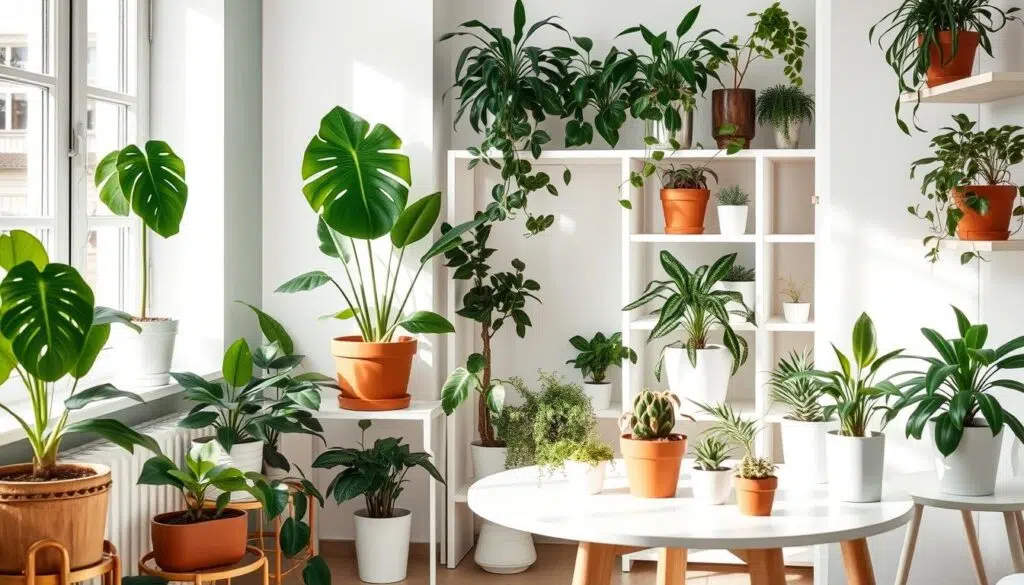 Groene planten in een Scandinavisch interieur Groene planten in een Scandinavisch interieur
