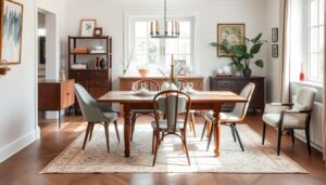 Harmonieuze combinatie van houten eettafel met verschillende eetkamerstoelen