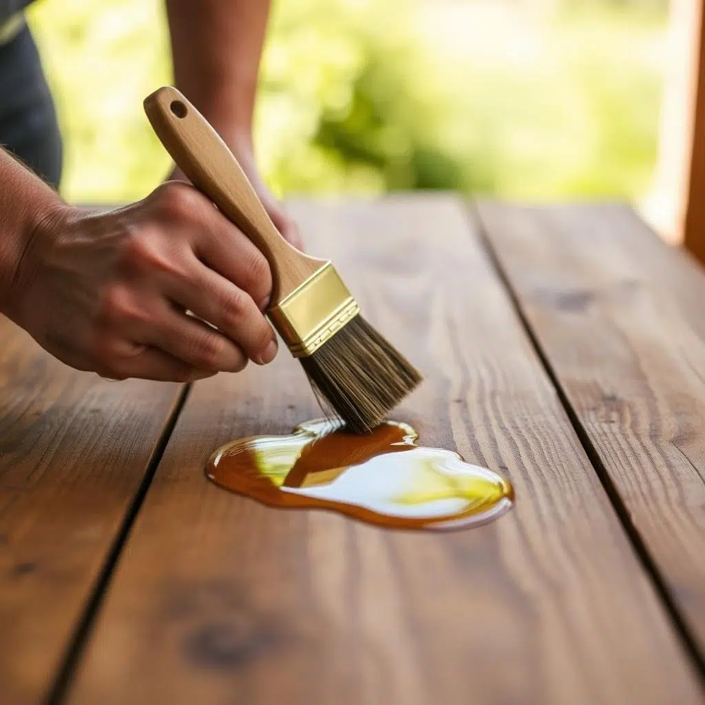 Het aanbrengen van olie op een tafel Het aanbrengen van olie op een tafel
