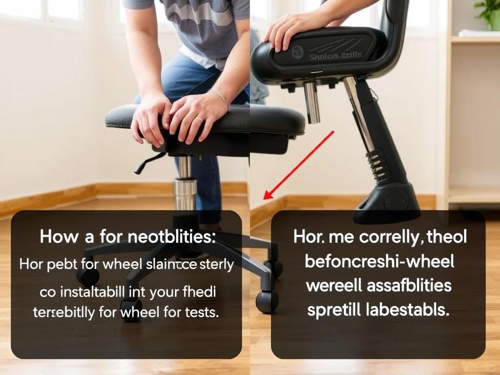 Het controleren van de stabiliteit na het monteren van wielen onder een stoel Het controleren van de stabiliteit na het monteren van wielen onder een stoel