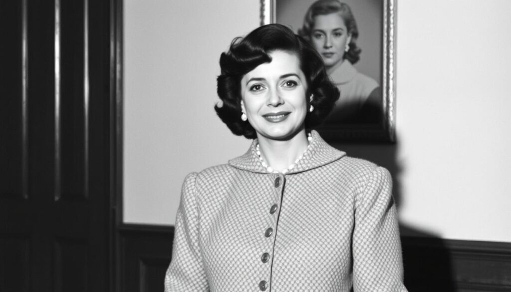 Historische foto van Coco Chanel met een klassiek bouclé jasje uit de jaren '50 Historische foto van Coco Chanel met een klassiek bouclé jasje uit de jaren '50