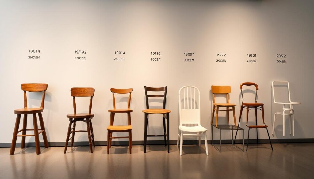 Historische ontwikkeling van stoelen zonder armleuningen door verschillende tijdperken