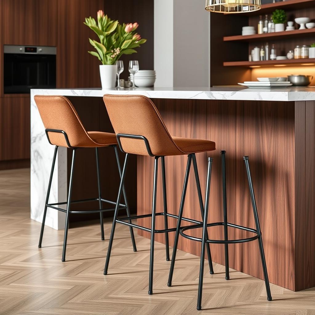 Hoge barkrukken bij een bartafel of keukeneiland Hoge barkrukken bij een bartafel of keukeneiland