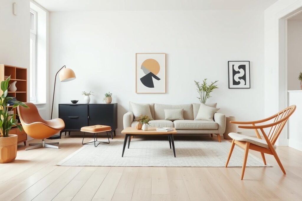 Iconische Scandinavische designmeubels in een modern interieur Iconische Scandinavische designmeubels in een modern interieur