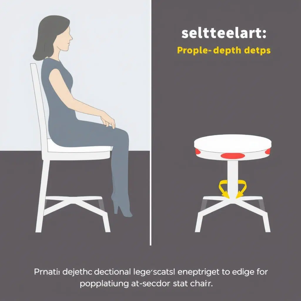 Illustratie van correcte zitdiepte met ruimte tussen knieholte en stoelrand Illustratie van correcte zitdiepte met ruimte tussen knieholte en stoelrand