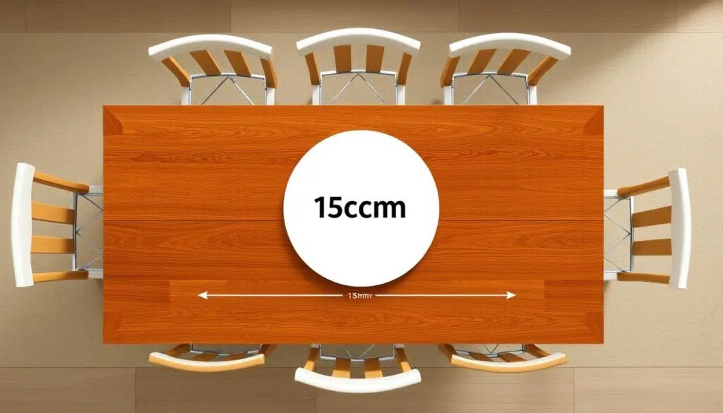 Illustratie van de ideale ruimte tussen eetkamerstoelen aan een tafel Illustratie van de ideale ruimte tussen eetkamerstoelen aan een tafel