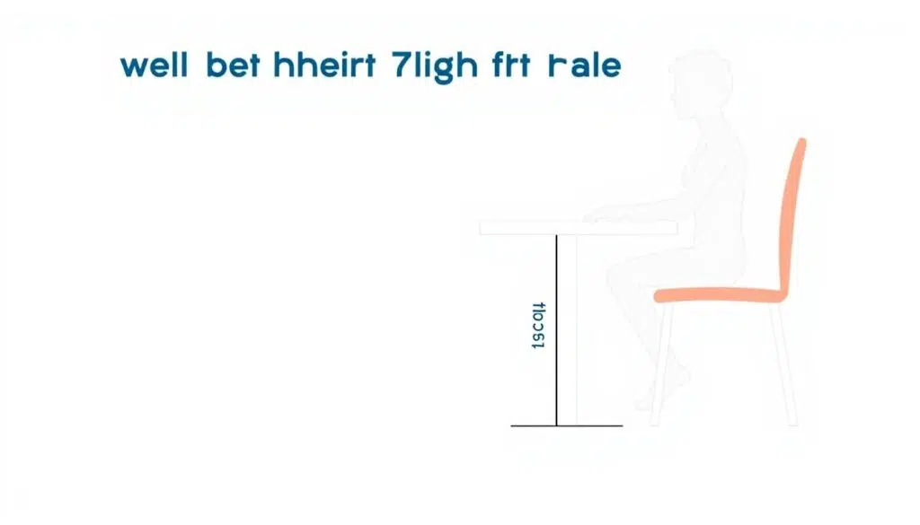 Illustratie van de ideale stoelhoogte bij een tafel van 75 cm met ergonomische verhoudingen