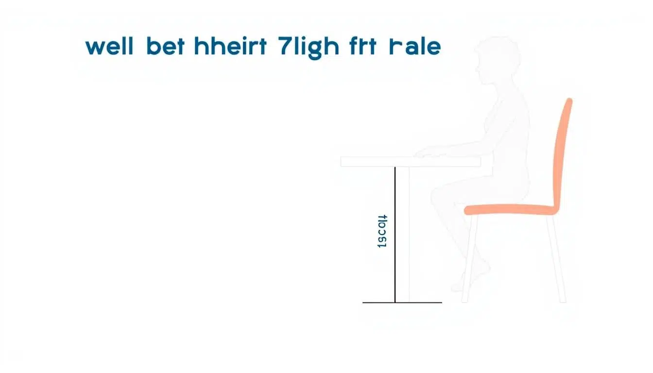 Illustratie van de ideale stoelhoogte bij een tafel van 75 cm met ergonomische verhoudingen