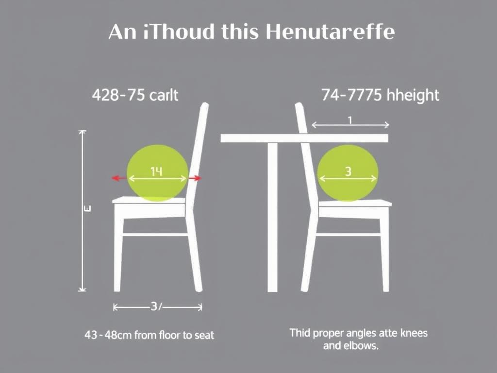 Illustratie van de ideale zithoogte voor eetkamerstoelen met maataanduidingen Illustratie van de ideale zithoogte voor eetkamerstoelen met maataanduidingen