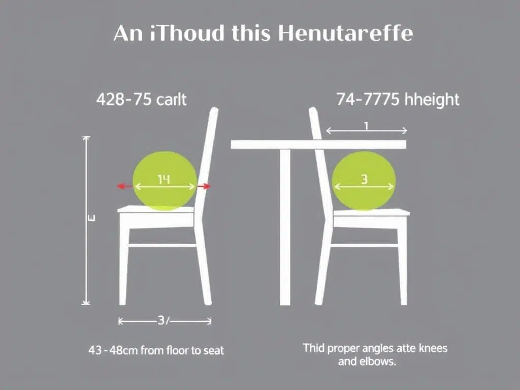 Illustratie van de ideale zithoogte voor eetkamerstoelen met maataanduidingen Illustratie van de ideale zithoogte voor eetkamerstoelen met maataanduidingen