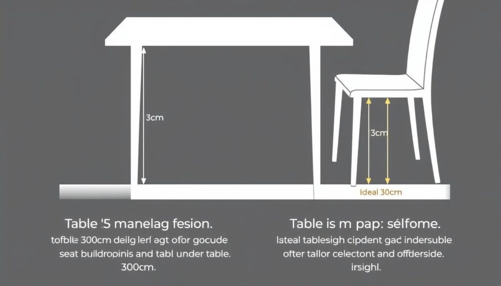 Illustratie van de relatie tussen tafelhoogte en de normale zithoogte van een eetkamerstoel Illustratie van de relatie tussen tafelhoogte en de normale zithoogte van een eetkamerstoel